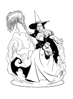 A coloring page of witches